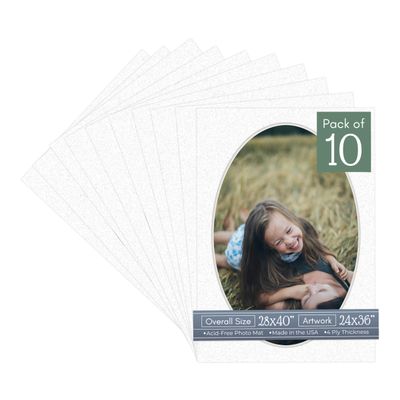 Oyster Shell White Acid Free 28x40 Oval Picture Frame Mat with White Core Bevel Cut for 24x36 Pictures - Fits 28x40 Frame - Pack of 10 Matboard Show Kits With Acid Free Backings & Clear Bags