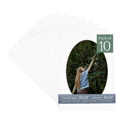 CountryArtHouse Oyster Shell White Acid Free 20x28 Oval Picture Frame Mat with White Core Bevel Cut for 16x24 Pictures - Fits 20x28 Frame - Pack of 10 Matboards