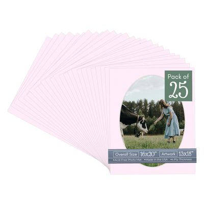 CountryArtHouse Soft Pink Acid Free 16x20 Oval Picture Frame Mat with White Core Bevel Cut for 13x18 Pictures - Fits 16x20 Frame - Pack of 25 Matboards