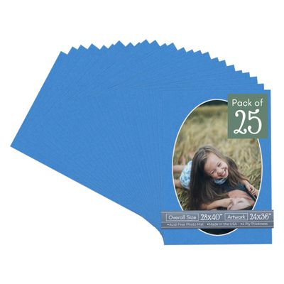 CountryArtHouse Bay Blue Acid Free 28x40 Oval Picture Frame Mat with White Core Bevel Cut for 24x36 Pictures - Fits 28x40 Frame - Pack of 25 Matboards