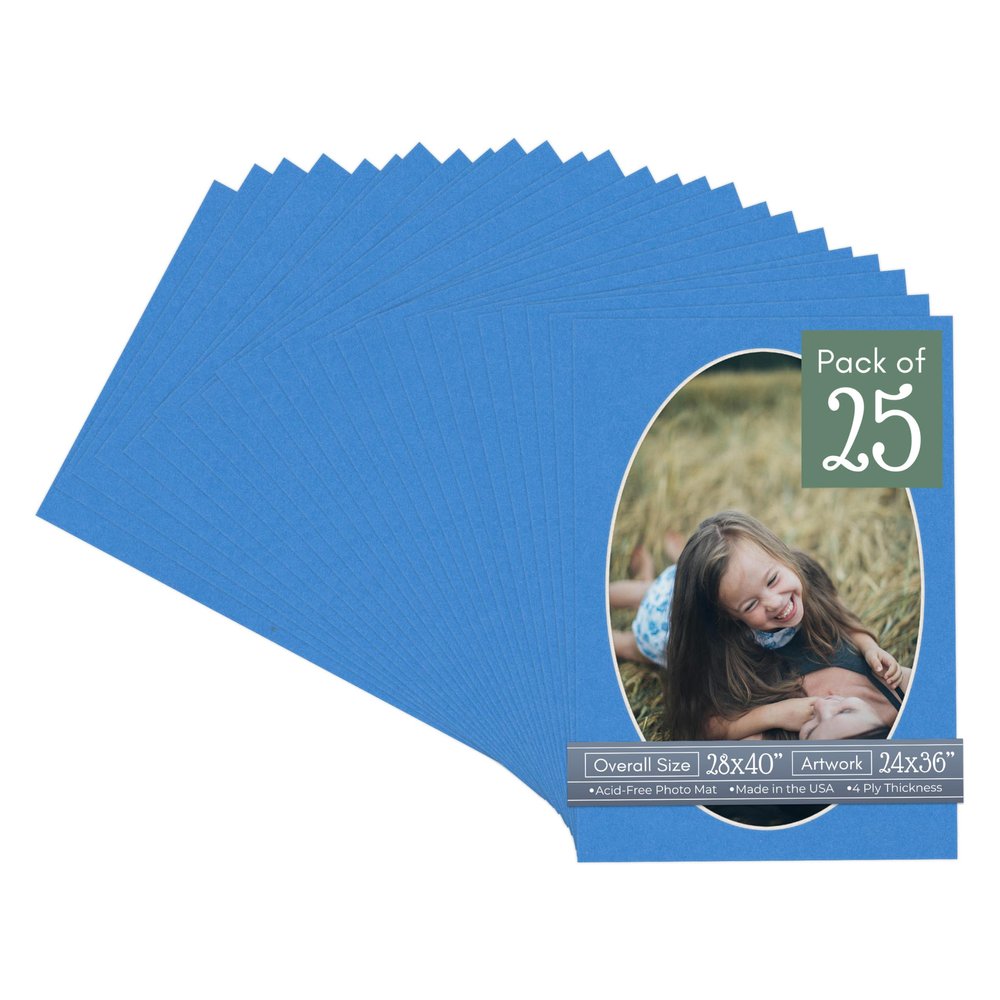 CountryArtHouse Bay Blue Acid Free 28x40 Oval Picture Frame Mat with White Core Bevel Cut for 24x36 Pictures - Fits 28x40 Frame - Pack of 25 Matboards