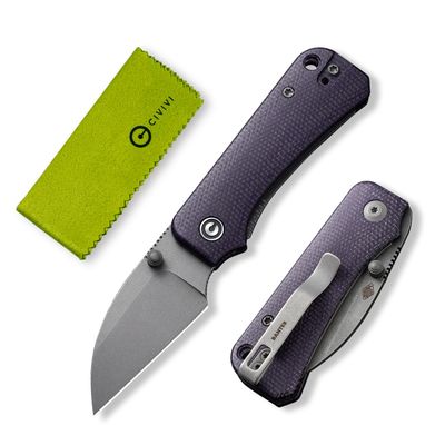 CIVIVI Small Pocket Knife for Men Women,Folding Knife Baby Banter with 2.32" Nitro-V Wharncliffe Blade Contoured Micarta Handle for EDC, Thumb Stud Opener C19068SC-2