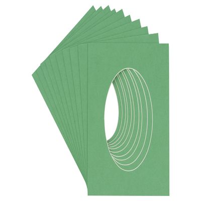 Turf Green Jade Acid Free 28x40 Oval Picture Frame Mat with White Core Bevel Cut for 24x36 Pictures - Fits 28x40 Frame - Pack of 10 Matboard Show Kits With Acid Free Backings & Clear Bags