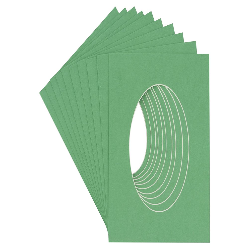 Turf Green Jade Acid Free 28x40 Oval Picture Frame Mat with White Core Bevel Cut for 24x36 Pictures - Fits 28x40 Frame - Pack of 10 Matboard Show Kits With Acid Free Backings & Clear Bags