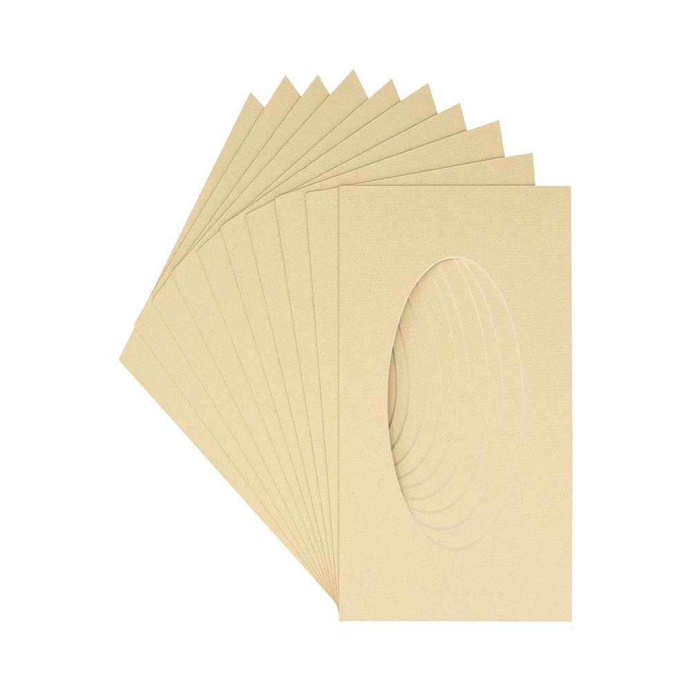 CountryArtHouse Tan Acid Free 28x40 Oval Picture Frame Mat with White Core Bevel Cut for 24x36 Pictures - Fits 28x40 Frame - Pack of 10 Matboard Show Kits with Acid Free Backings & Clear Bags