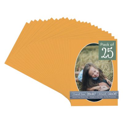 Golden Orange Acid Free 28x40 Oval Picture Frame Mat with White Core Bevel Cut for 24x36 Pictures - Fits 28x40 Frame - Pack of 25 Matboard Show Kits With Acid Free Backings & Clear Bags