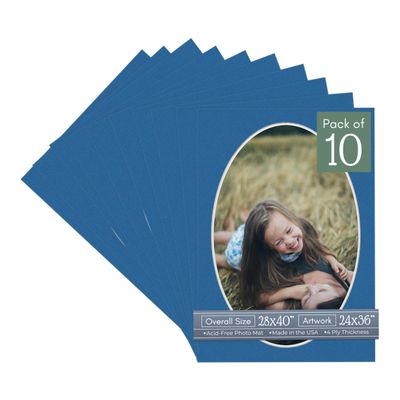 CountryArtHouse Royal Blue Acid Free 28x40 Oval Picture Frame Mat with White Core Bevel Cut for 24x36 Pictures - Fits 28x40 Frame - Pack of 10 Matboards