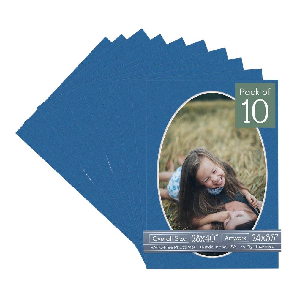 CountryArtHouse Royal Blue Acid Free 28x40 Oval Picture Frame Mat with White Core Bevel Cut for 24x36 Pictures - Fits 28x40 Frame - Pack of 10 Matboards