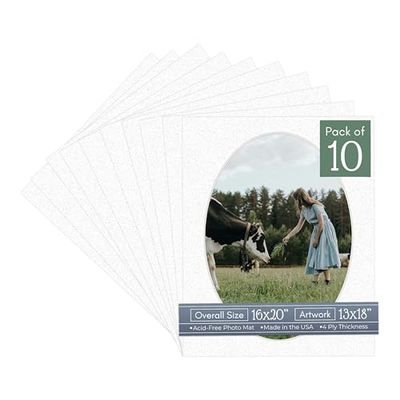 CountryArtHouse Oyster Shell White Acid Free 16x20 Oval Picture Frame Mat with White Core Bevel Cut for 13x18 Pictures - Fits 16x20 Frame - Pack of 10 Matboards