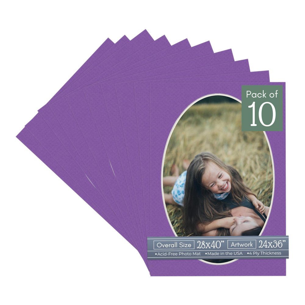 CountryArtHouse Purple Acid Free 28x40 Oval Picture Frame Mat with White Core Bevel Cut for 24x36 Pictures - Fits 28x40 Frame - Pack of 10 Matboards