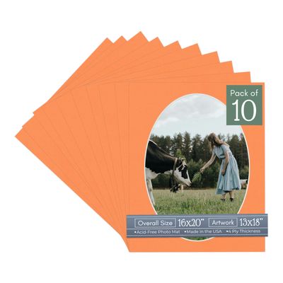 CountryArtHouse Orange Acid Free 16x20 Oval Picture Frame Mat with White Core Bevel Cut for 13x18 Pictures - Fits 16x20 Frame - Pack of 10 Matboard Show Kits with Acid Free Backings & Clear Bags