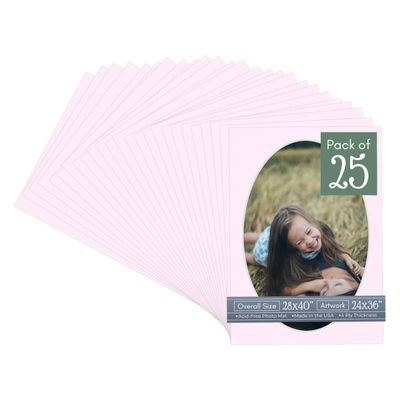 CountryArtHouse Soft Pink Acid Free 28x40 Oval Picture Frame Mat with White Core Bevel Cut for 24x36 Pictures - Fits 28x40 Frame - Pack of 25 Matboards