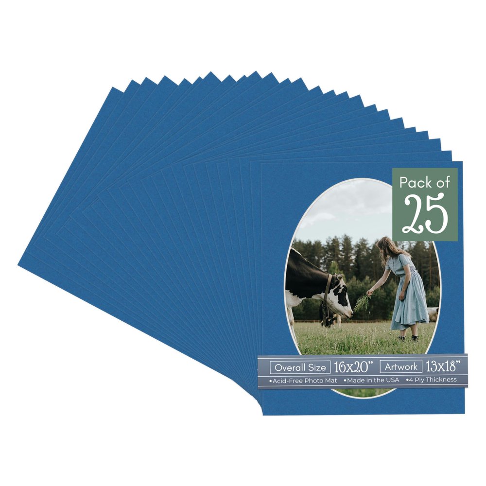 CountryArtHouse Royal Blue Acid Free 16x20 Oval Picture Frame Mat with White Core Bevel Cut for 13x18 Pictures - Fits 16x20 Frame - Pack of 25 Matboards