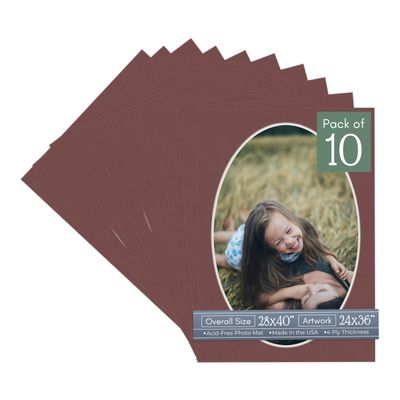 CountryArtHouse Maroon Acid Free 28x40 Oval Picture Frame Mat with White Core Bevel Cut for 24x36 Pictures - Fits 28x40 Frame - Pack of 10 Matboards