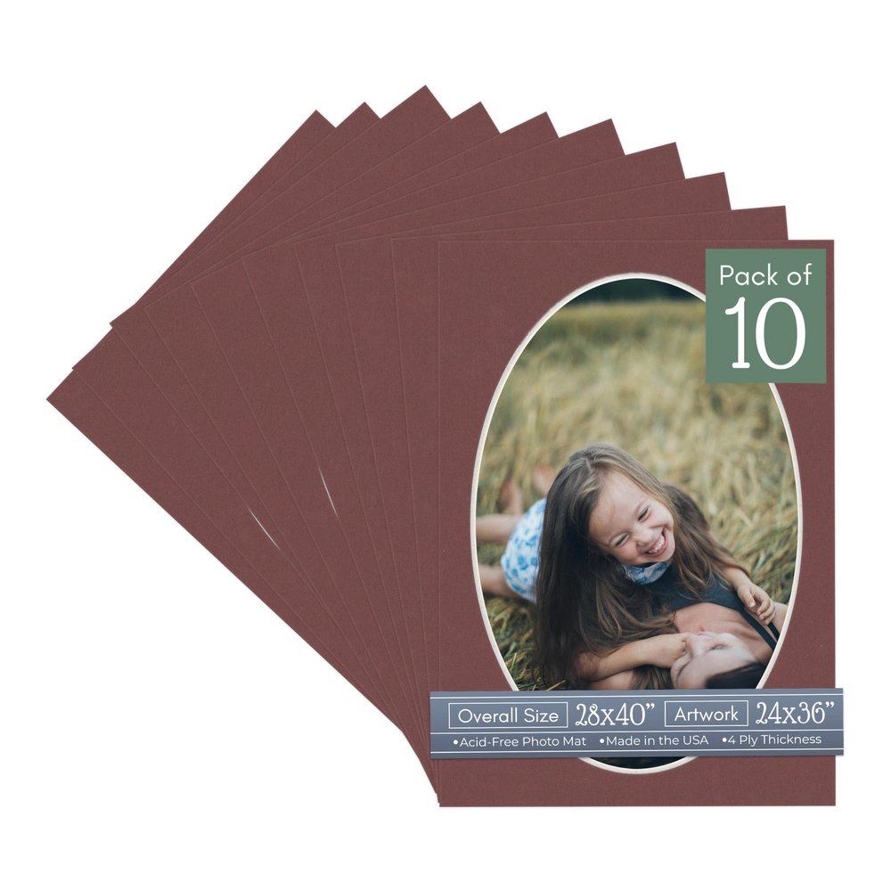 CountryArtHouse Maroon Acid Free 28x40 Oval Picture Frame Mat with White Core Bevel Cut for 24x36 Pictures - Fits 28x40 Frame - Pack of 10 Matboards