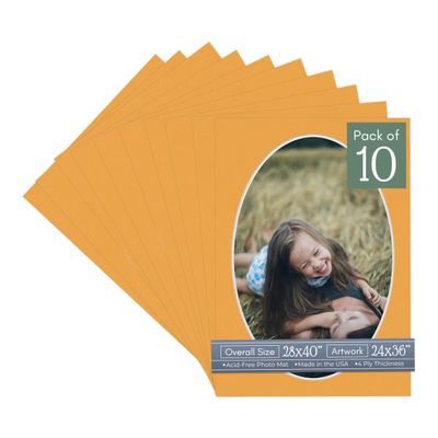 CountryArtHouse Golden Orange Acid Free 28x40 Oval Picture Frame Mat with White Core Bevel Cut for 24x36 Pictures - Fits 28x40 Frame - Pack of 10 Matboards