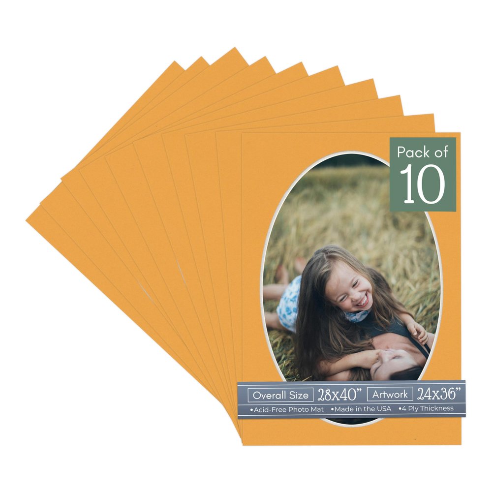 CountryArtHouse Golden Orange Acid Free 28x40 Oval Picture Frame Mat with White Core Bevel Cut for 24x36 Pictures - Fits 28x40 Frame - Pack of 10 Matboards