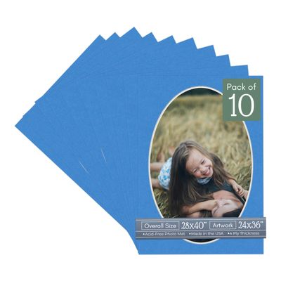 CountryArtHouse Bay Blue Acid Free 28x40 Oval Picture Frame Mat with White Core Bevel Cut for 24x36 Pictures - Fits 28x40 Frame - Pack of 10 Matboards
