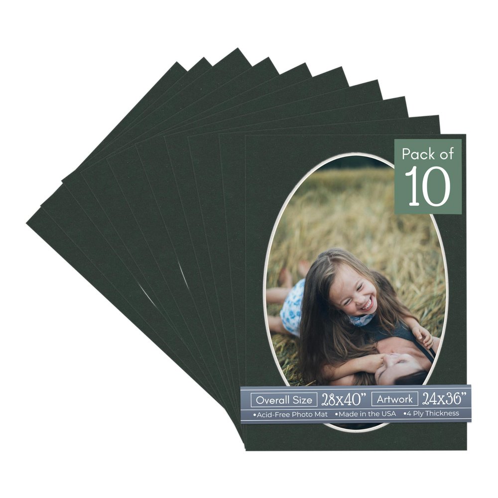 CountryArtHouse Black Acid Free 28x40 Oval Picture Frame Mat with White Core Bevel Cut for 24x36 Pictures - Fits 28x40 Frame - Pack of 10 Matboard Show Kits with Acid Free Backings & Clear Bags