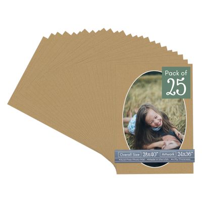 CountryArtHouse Rattan Beige Acid Free 28x40 Oval Picture Frame Mat with White Core Bevel Cut for 24x36 Pictures - Fits 28x40 Frame - Pack of 25 Matboards