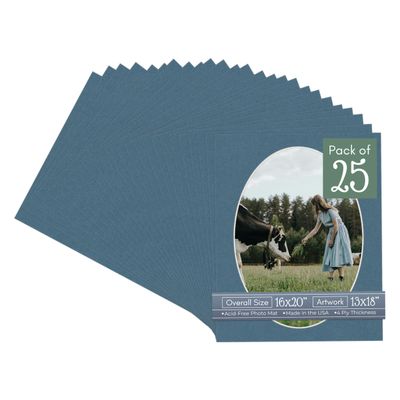 CountryArtHouse Steel Blue Acid Free 16x20 Oval Picture Frame Mat with White Core Bevel Cut for 13x18 Pictures - Fits 16x20 Frame - Pack of 25 Matboard Show Kits With Acid Free Backings & Clear Bags