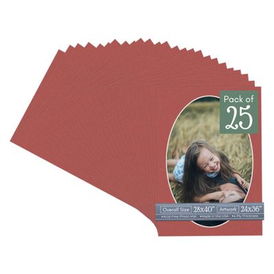 CountryArtHouse Brick Red Acid Free 28x40 Oval Picture Frame Mat with White Core Bevel Cut for 24x36 Pictures - Fits 28x40 Frame - Pack of 25 Matboard Show Kits with Acid Free Backings & Clear Bags