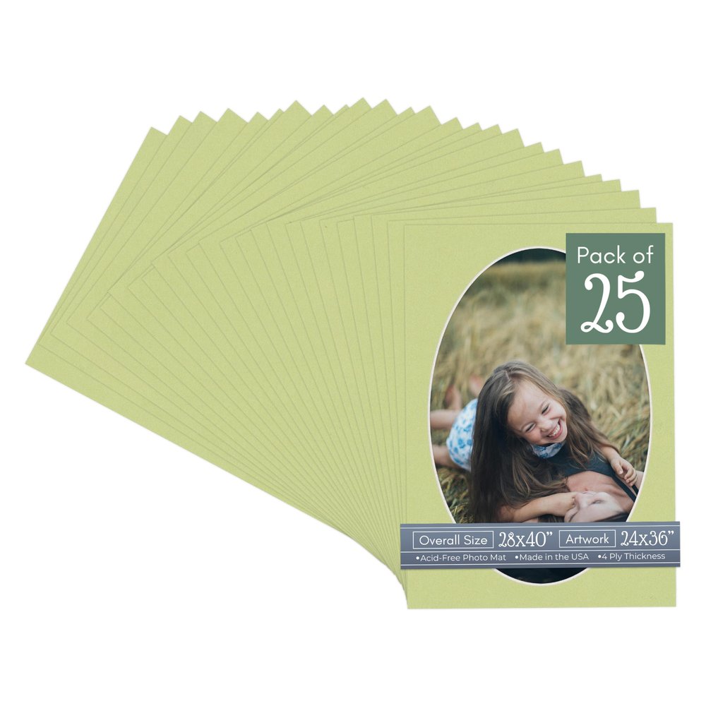 CountryArtHouse Pistachio Green Acid Free 28x40 Oval Picture Frame Mat with White Core Bevel Cut for 24x36 Pictures - Fits 28x40 Frame - Pack of 25 Matboards