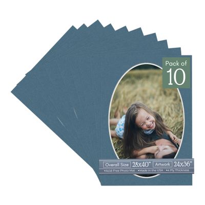 CountryArtHouse Steel Blue Acid Free 28x40 Oval Picture Frame Mat with White Core Bevel Cut for 24x36 Pictures - Fits 28x40 Frame - Pack of 10 Matboards
