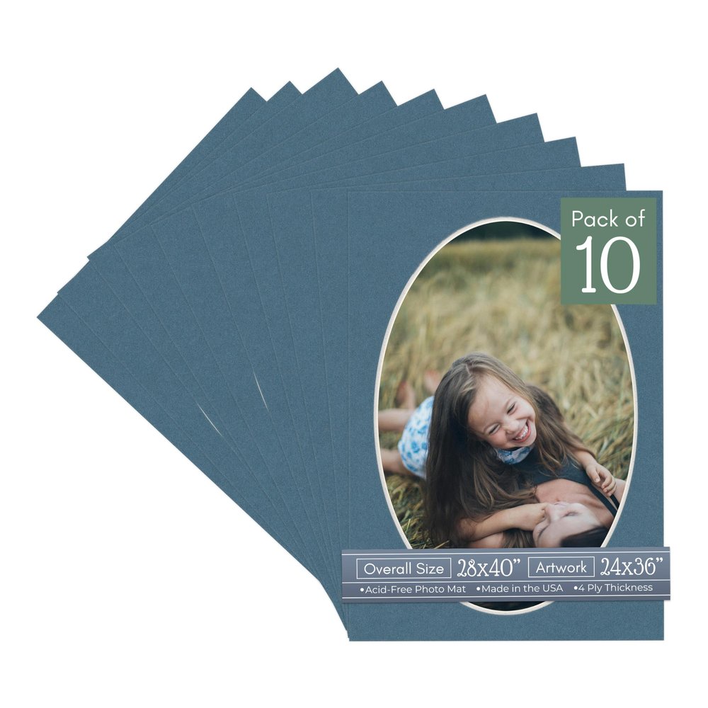 CountryArtHouse Steel Blue Acid Free 28x40 Oval Picture Frame Mat with White Core Bevel Cut for 24x36 Pictures - Fits 28x40 Frame - Pack of 10 Matboards