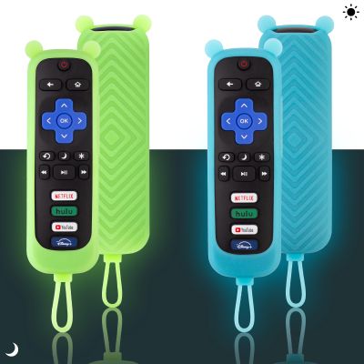 2 Pack Cute Roku Remote Cover - Silicone Protective Case for Roku TV TCL - Anti Slip Remote Sleeve Glow in The Dark (Glow Green + Glow Blue)