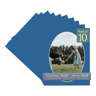 CountryArtHouse Royal Blue Acid Free 16x20 Oval Picture Frame Mat with White Core Bevel Cut for 13x18 Pictures - Fits 16x20 Frame - Pack of 10 Matboards