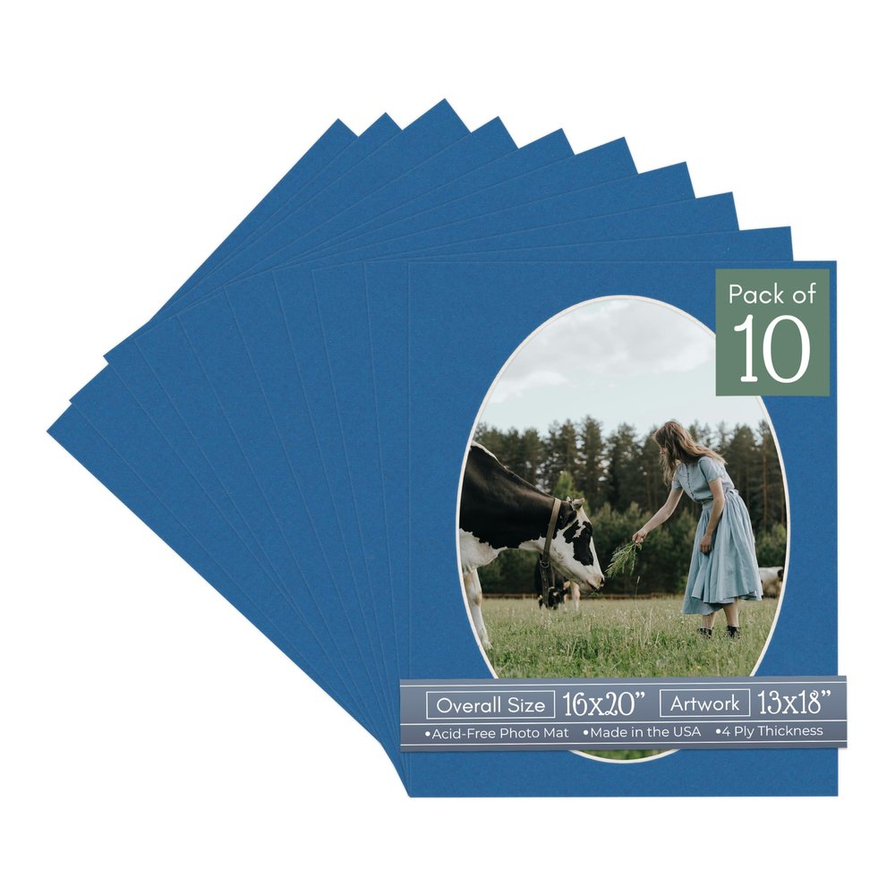 CountryArtHouse Royal Blue Acid Free 16x20 Oval Picture Frame Mat with White Core Bevel Cut for 13x18 Pictures - Fits 16x20 Frame - Pack of 10 Matboards