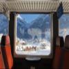 CORFOTO 8x6ft Fabric Winter Train Window Photography Backdrop Train Snow Mountain Outside The Window Background Winter Train Themed Party Decorations Christmas Party Photo Studio Booth Props view 2