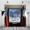 CORFOTO 8x6ft Fabric Winter Train Window Photography Backdrop Train Snow Mountain Outside The Window Background Winter Train Themed Party Decorations Christmas Party Photo Studio Booth Props view 3