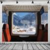 CORFOTO 7x5ft Fabric Winter Train Window Photography Backdrop Train Snow Mountain Outside The Window Background Winter Train Themed Party Decorations Christmas Party Photo Studio Booth Props view 1