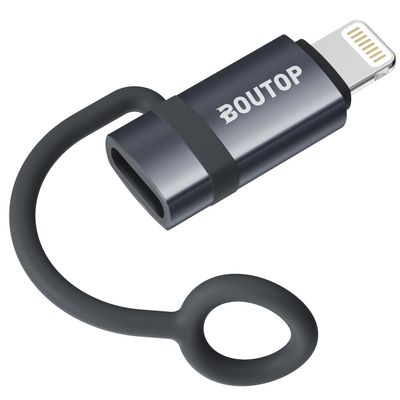 BOUTOP [MFi Certified] USB C to Lightning Adapter, Type C to Lightning Adapter Support 36W PD Fast Charging Compatible with iPhone iPad Dark Gray