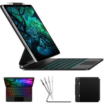 typecase Edge Keyboard Case for iPad Air 13-inch(M3/M2, 2025/2024) & iPad Pro 12.9-inch(6th/5th/4th/3rd Gen), Magic Keyboard with 11-Color Backlight, Multi-Touch Trackpad, Pencil Holder, Black