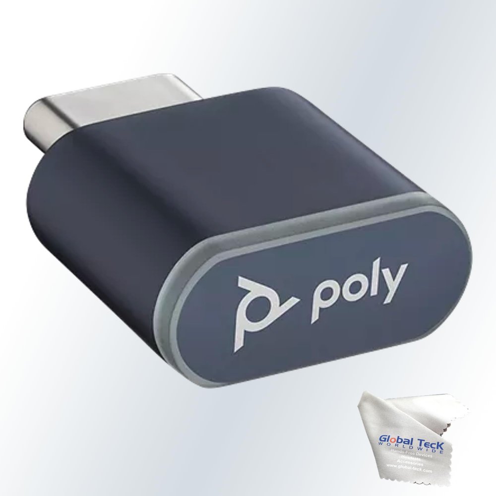 Poly Plantronics BT700 USB-C Bluetooth Adapter Dongle -217878-01 - for Wireless Headsets Voyager, Focus, Legend, and Free 60 Ear Buds, Sync Speaker GTW Microfiber - Compatible with PC Windows, Mac OS