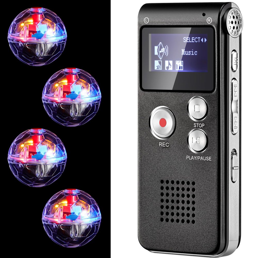 Dunzy 5 Pcs Ghost Hunting Kit Includes Digital Voice Recorders with 4 LED Cat Balls Motion Activated Cat Ball Toy Voice Activated Recorder with Playback for Pet Dog Animals(Black)