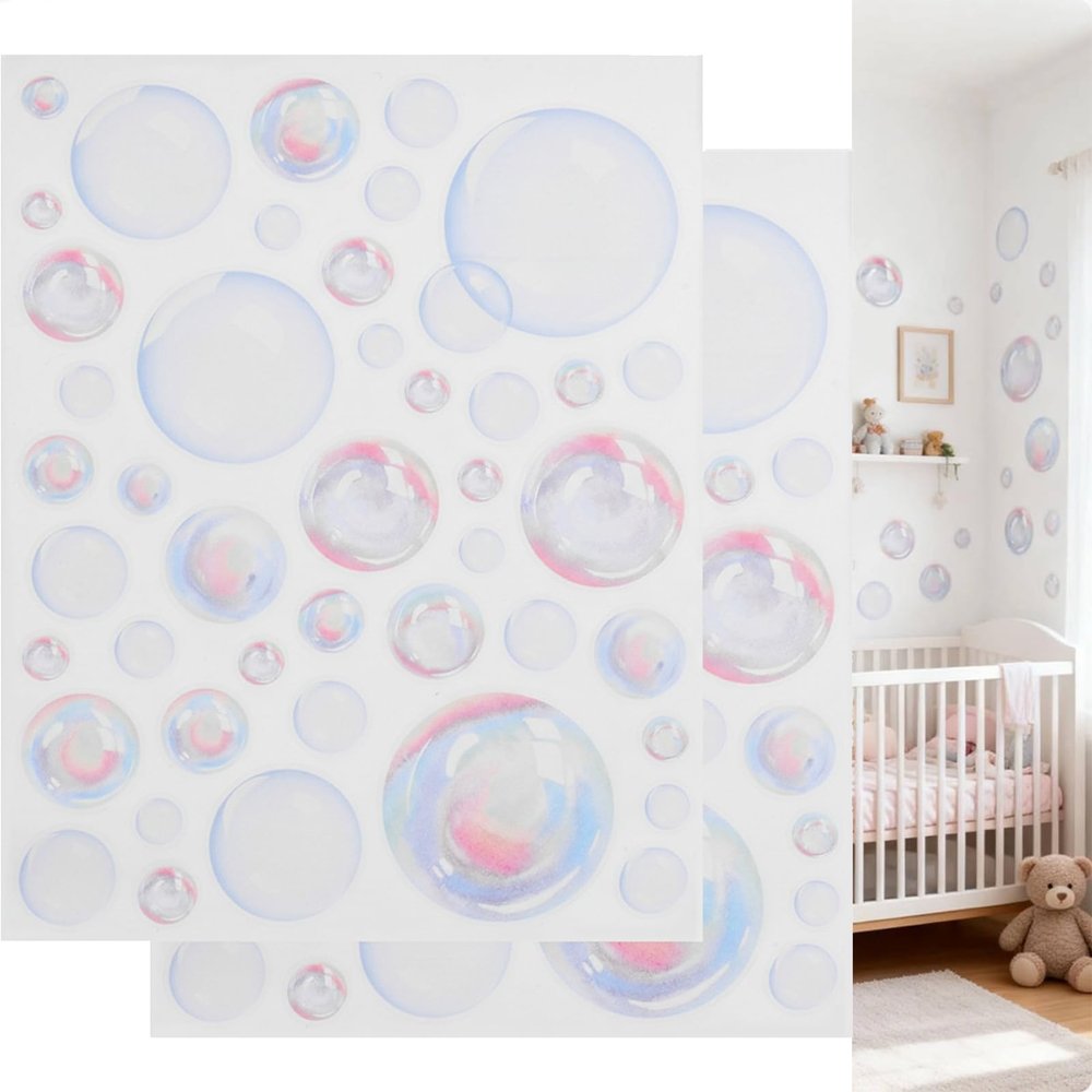 VOSAREA Bubble Wall Decals for Bathroom Decor - Waterproof Ocean Theme Stickers for Kids Nursery Laundry Room - Peel and Stick Under The Sea Mermaid Party Supplies (Strong Adhesion, 2 Sheets)