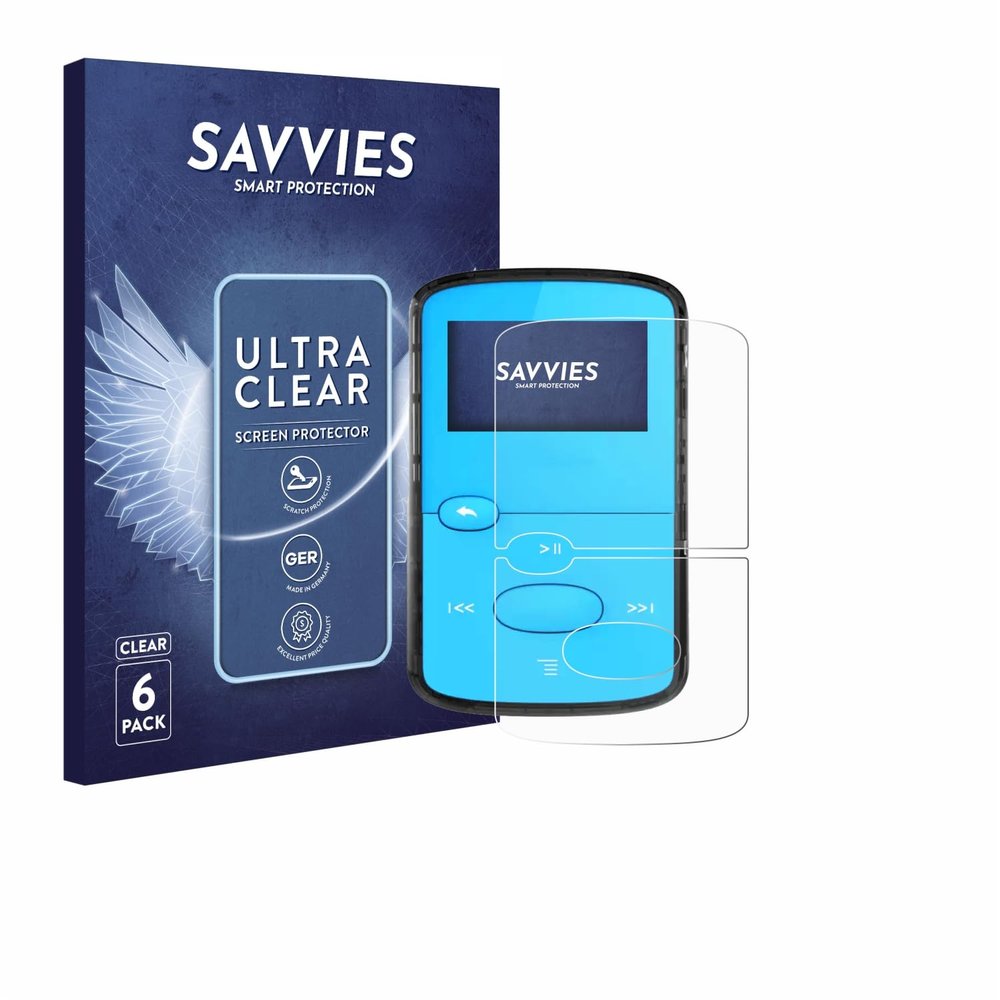 Savvies Screen Protector Compatible with SanDisk Clip Jam Protection Film Clear 6-Pack