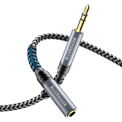 BlueRigger Headphone Extension Cable (15FT, 24K Gold Plated Jack, Hi-Fi Sound, 3.5mm Male to Female Stereo Audio Cable)  Aux Cord for iPod, Laptops, Smartphones, Speakers, Tablets, Home Car Stereo