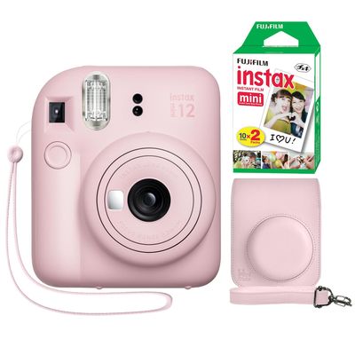 Fujifilm Instax Mini 12 Instant Camera Blossom Pink + Minimate Custom Case + Fuji Instax Film 20 Sheets Twin Pack