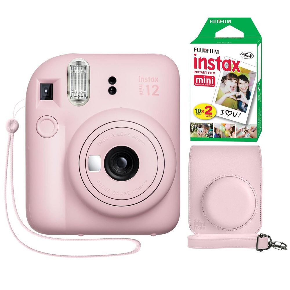 Fujifilm Instax Mini 12 Instant Camera Blossom Pink + Minimate Custom Case + Fuji Instax Film 20 Sheets Twin Pack