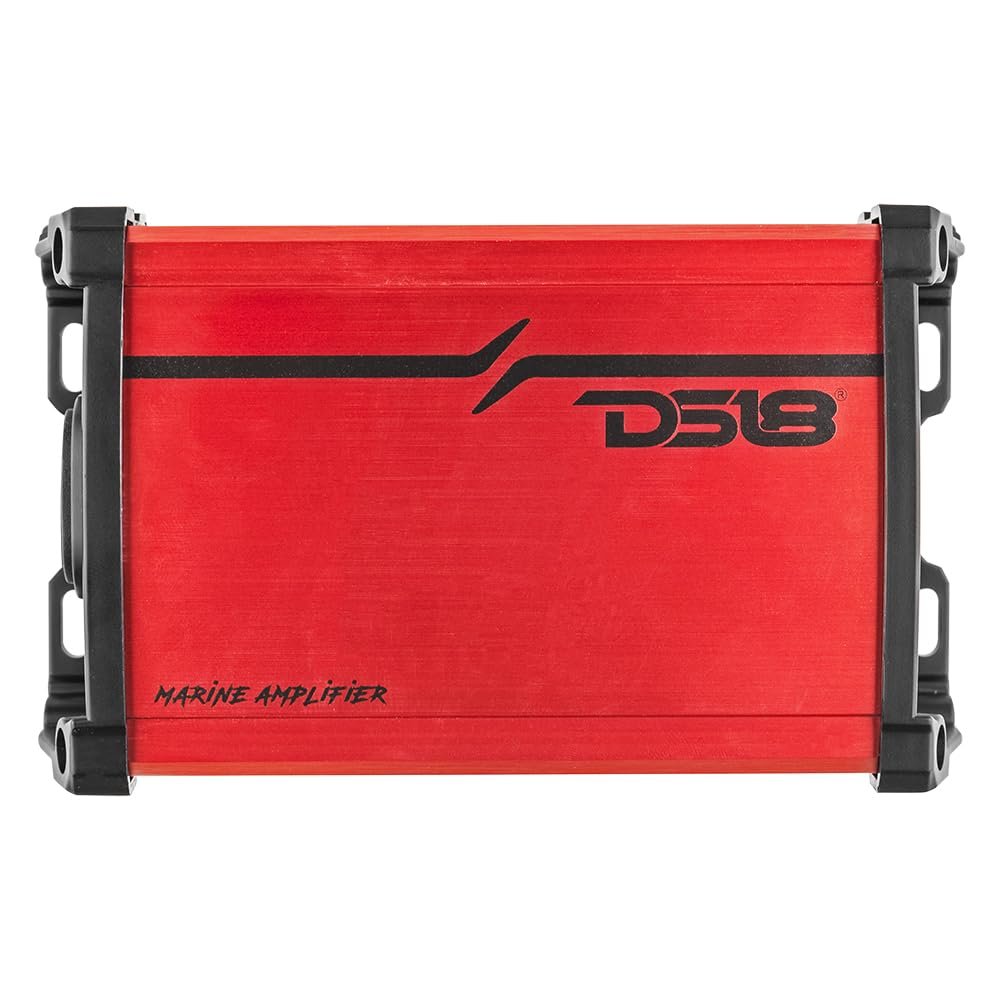 DS18 MP.4A Marine and Powersports Amplifier 4-Channel Full-Range Class D 4 x 40 Watts Rms @ 4-Ohm - Compact IP55 Water-Resistant Amp 480W Max Power - Great for Marine/Motorsports and All Applications
