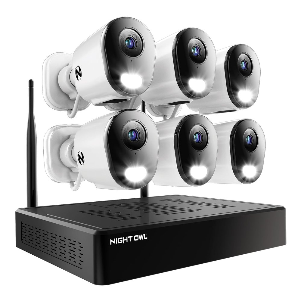 Night Owl 10 Channel Bluetooth Video Home Security Camera System with (6) Plug-in Wi-Fi 2K HD Indoor/Outdoor Spotlight Cameras with 2-Way Audio and 1TB Hard Drive (Expandable up to 10 Cameras)
