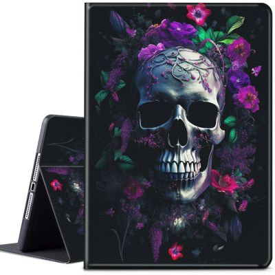 CGFGHHUY for Kindle Scribe Case for Kindle Scribe Cover 10.2 inch Lightweight Protective PU Leather Smart Stand Cover with Auto Wake Sleep Case for Kindle Scribe 2022 - Purple Flower Skull
