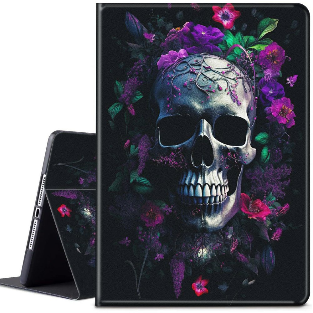 CGFGHHUY for Kindle Scribe Case for Kindle Scribe Cover 10.2 inch Lightweight Protective PU Leather Smart Stand Cover with Auto Wake Sleep Case for Kindle Scribe 2022 - Purple Flower Skull