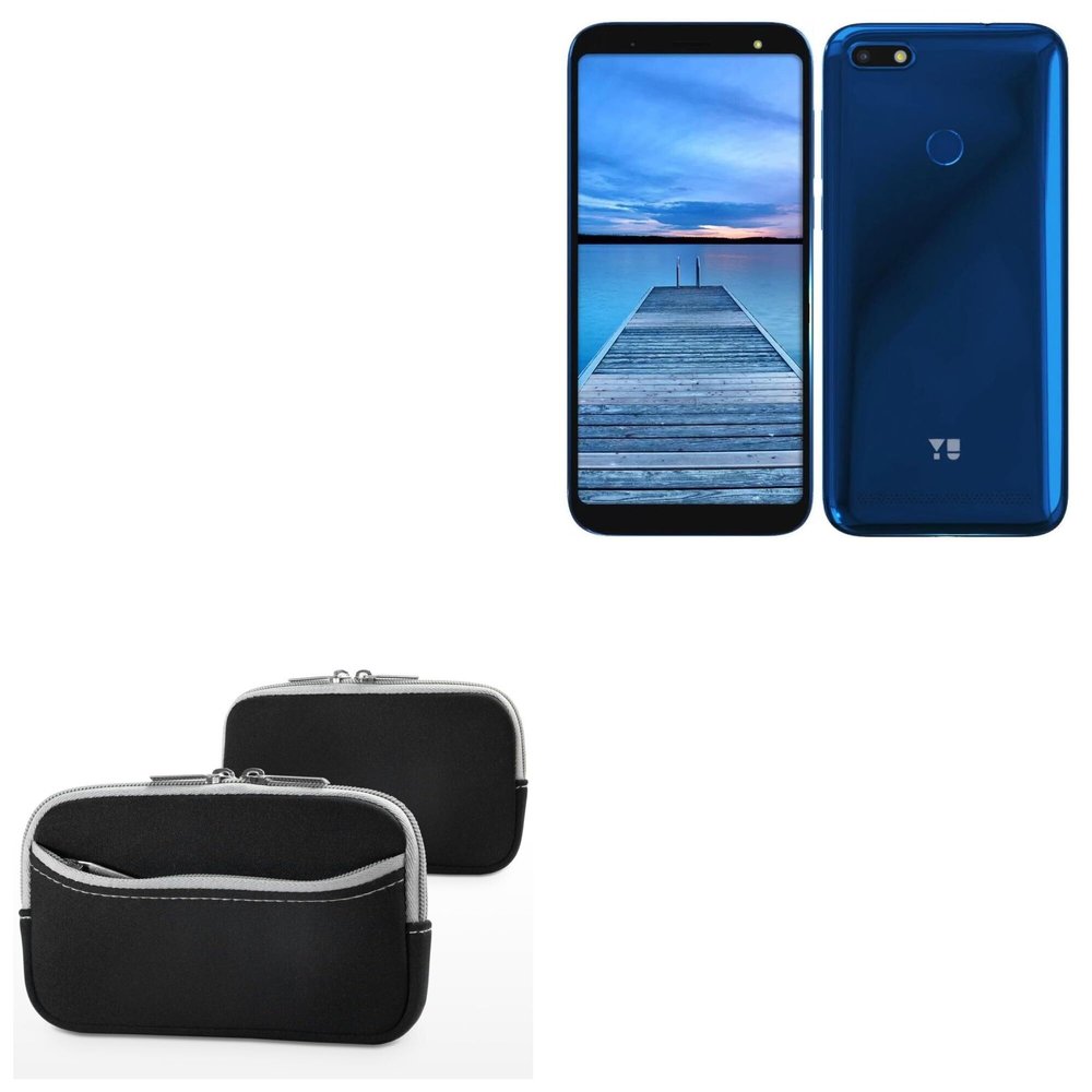 BoxWave Case Compatible with YU Ace - SoftSuit with Pocket, Soft Pouch Neoprene Cover Sleeve Zipper Pocket - Jet Black with Grey Trim