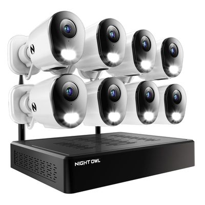 Night Owl 10 Channel Bluetooth Video Home Security Camera System with (8) Plug-in Wi-Fi 2K HD Indoor/Outdoor Spotlight Cameras with 2-Way Audio and 1TB Hard Drive (Expandable up to 10 Cameras)